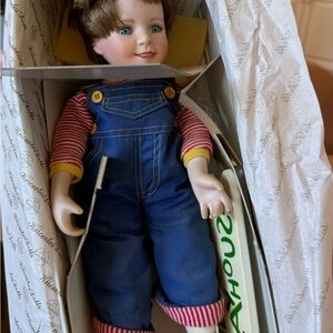 Ashton Drake Ryan Doll with Blue Overalls and Brown Hair